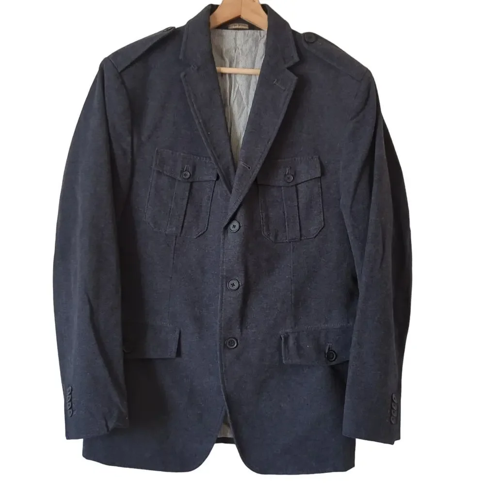 Banana Republic Tailored Fit Blazer Mens 40R Charcoal Gray Utility Cargo Pockets